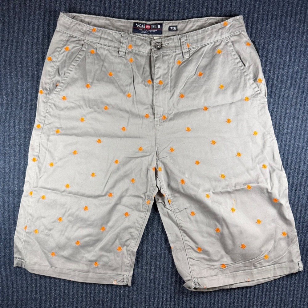 Ecko Unltd Chino Shorts Mens 38 (19" Waist) Gray Orange Rhino Cotton Y2K